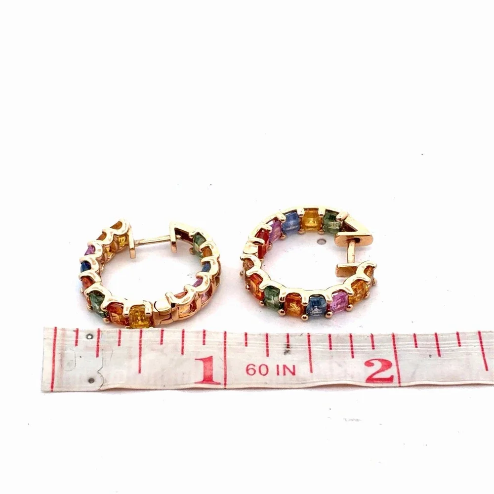 EFFY 14K Yellow Gold Emerald Cut Multicolor Sapphire Watercolors Hoop Earrings